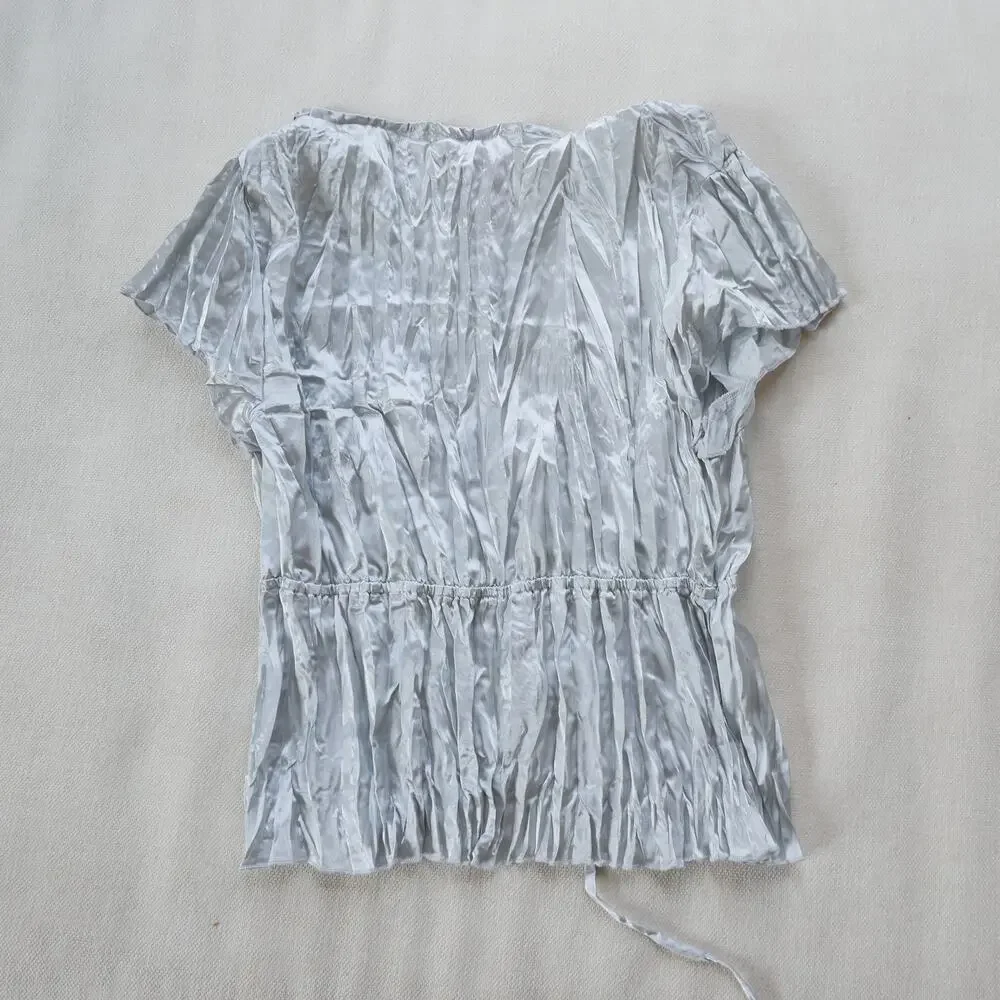 Y2k vintage crinkle top tie front beaded fairy-core M - Picture 6 of 10